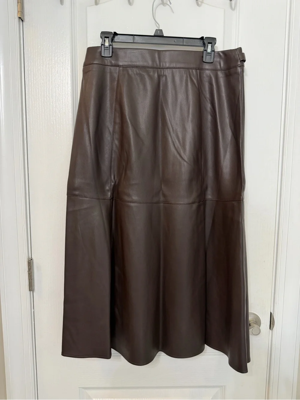 Women's Brown Faux Leather A-Line Skirt with Belt
